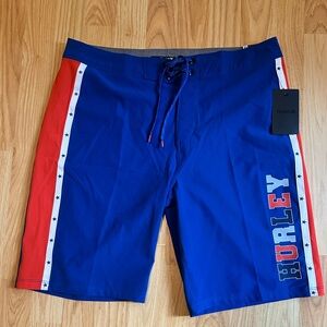 Hurley Blue and Red Board Shorts with Sporty Design